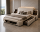 Designer King Bed with Sliding Storage and Shelves