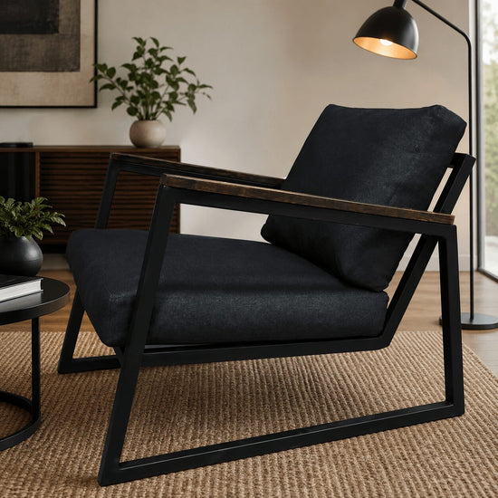 Contemporary Upholstered Armchair with Wooden Handles