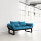Modern Blue Futon Sofa Bed with Cushioned Seating