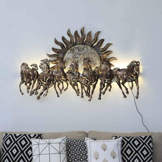 Antique Copper 7 Horses with Sun Metal Wall Art (42 x 27 Inches)