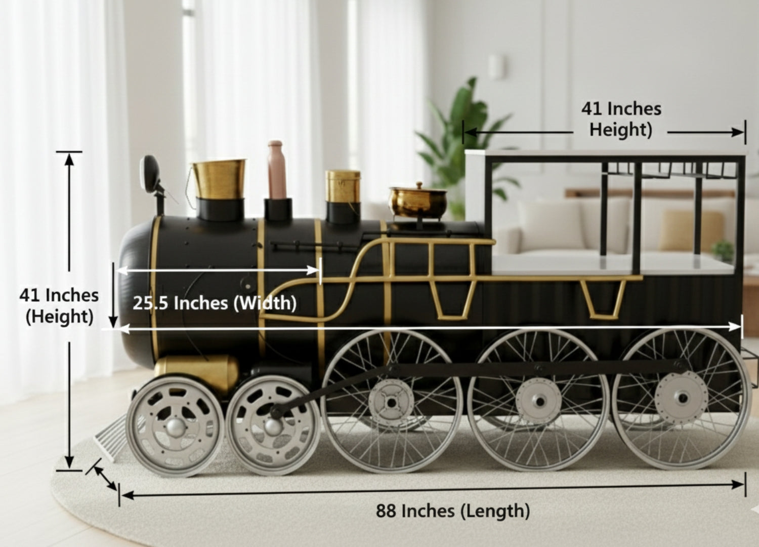 Train Engine Bar Cabinet with Serving Table – Hansart