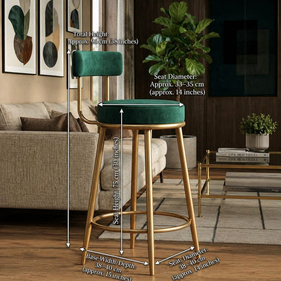 Luxury Emerald Velvet Bar Stool - Stylish Gold Metal Swivel Seat
