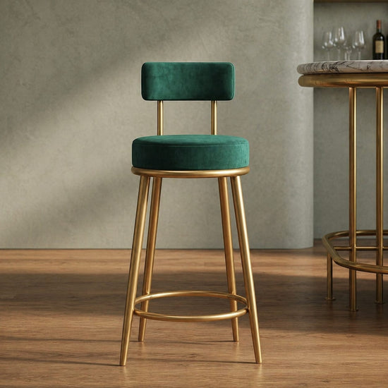Luxury Emerald Velvet Bar Stool - Stylish Gold Metal Swivel Seat