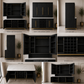 Modern Black Bar Cabinet with Marble Top and Glass Holders