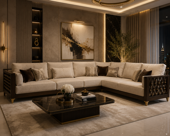 Luxury L-Shaped Wooden Corner Sofa