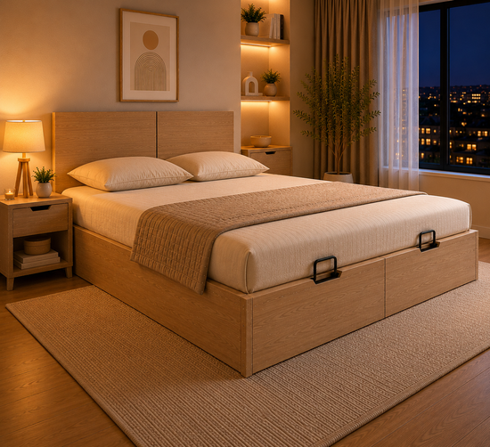 Modern Manual Lift Double Bed with Storage