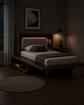 Modern Single Bed with Storage Shelf & Cushion Headboard