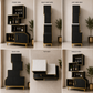 Modern Corner Liquor Cabinet with Glass Holder, Hidden Storage & Gold Frame
