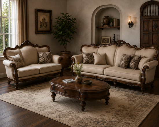 Classic Solid Wood Sofa Set