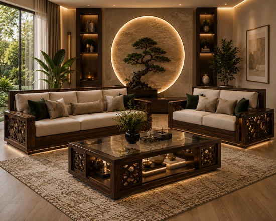 Luxury LED Wooden Sofa Set