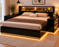 Premium King Size Platform Bed with LED Lights