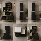Modern Corner Liquor Cabinet with Glass Holder, Hidden Storage & Gold Frame
