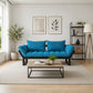 Modern Blue Futon Sofa Bed with Cushioned Seating