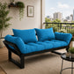 Modern Blue Futon Sofa Bed with Cushioned Seating