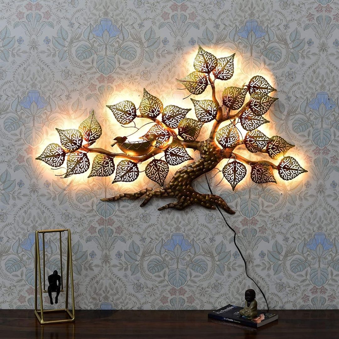 Nest Tree Metal Wall Art With LED Lights (40 x 38 Inches)-Home Decoration-Metal Wall Tree by Hansart Made of Premium-Quality Iron Metal Perfect for your living room, bedroom, hall, office reception, guest room, and hotel reception The product is packed by professionals for safe delivery Designed to make your home look complete "Hansart Made In India because India itself is an art".