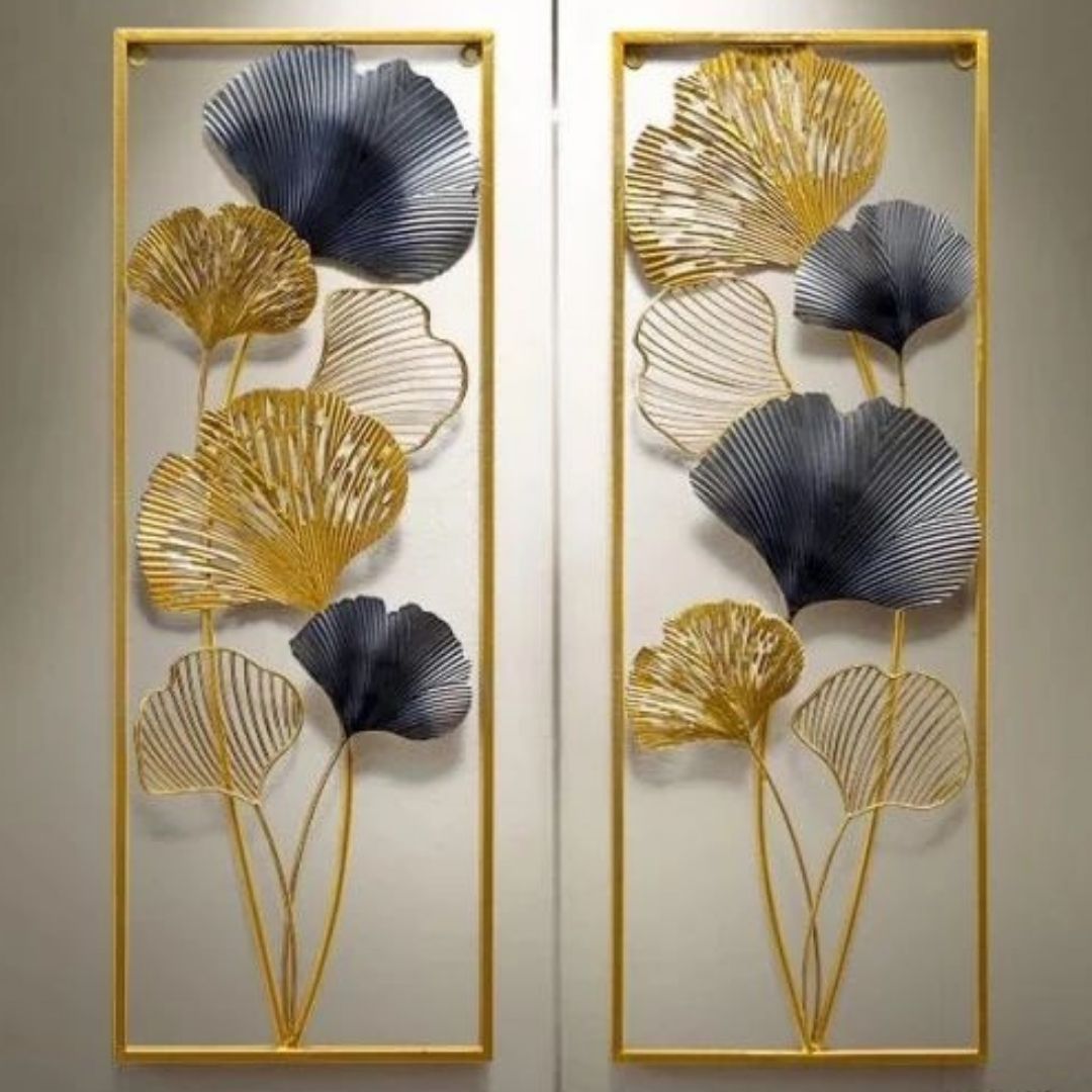 Vertical Golden Spilt Panel Frame Metal Wall Art (12 x 31 Inches)-abstract wall art-Hansart-abstract metal wall art-Made of Premium-Quality Iron Metal-Perfect for your living room, bedroom, hall, office reception, guest room, and hotel reception-The product is packed by professionals for safe delivery Designed to make your home look complete-"Hansart Made In India because India itself is an art".