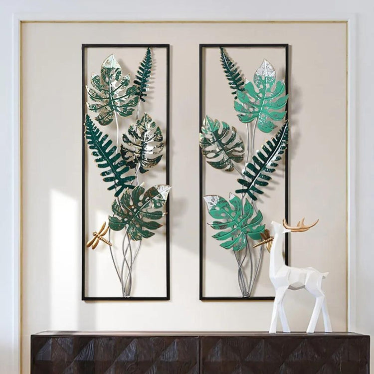 Palm Leaf Double Vertical Frame Metal Wall Art (12 x 36 Inches)-abstract wall art-Hansart-abstract metal wall art-Made of Premium-Quality Iron Metal-Perfect for your living room, bedroom, hall, office reception, guest room, and hotel reception-The product is packed by professionals for safe delivery Designed to make your home look complete-"Hansart Made In India because India itself is an art".